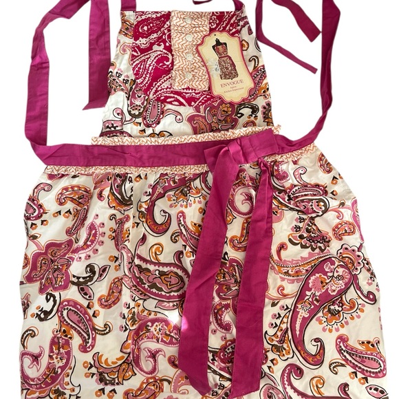 Envogue Other - Simply ENVOGUE Full Apron Bib Cotton Paisley Pink Orange Kitchen Impressions NWT